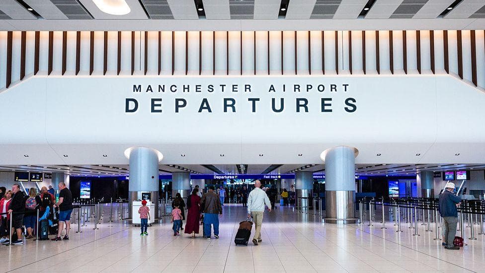 Departures hall at Manchester Airport.